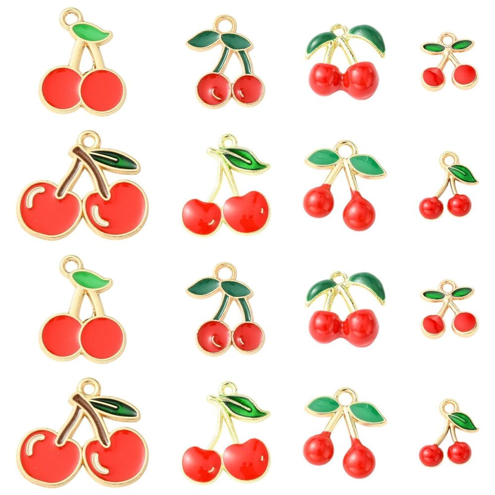 8826 40 Pcs 8 Styles Cherry Charms for Jewelry Making Red Cherry Enamel